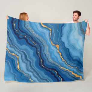 Popular Azure Blue Gold Marble Collection Fleece Blanket