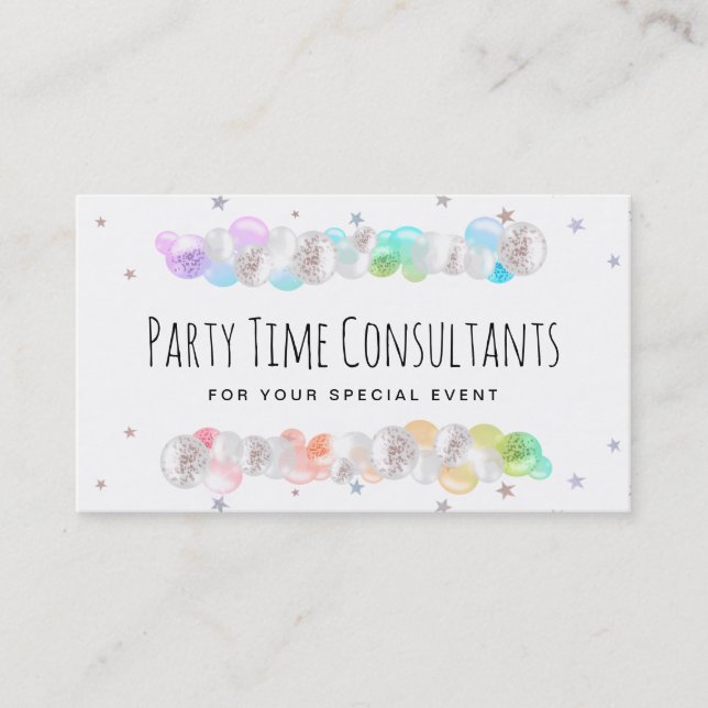 *~* Popular Balloons Rainbow Party Event Planner Business Card (Front)