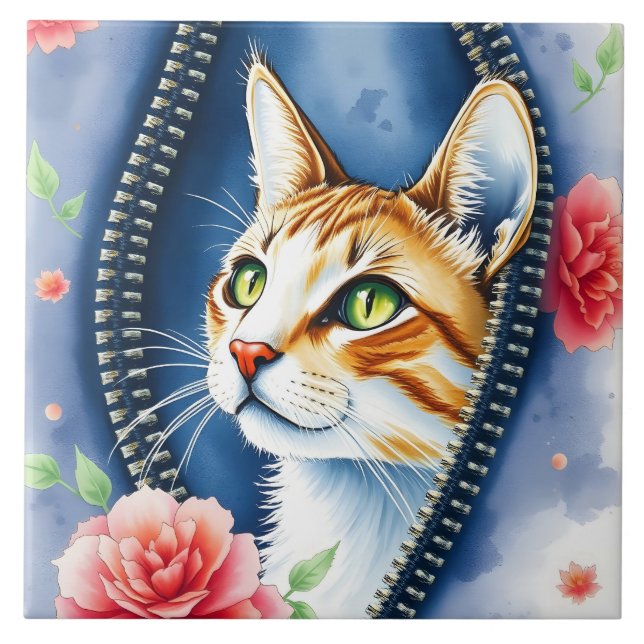 Popular Beautiful Cute Watercolor Cat Collection Tile (Front)