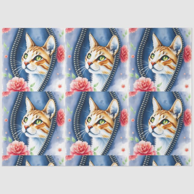 Popular Beautiful Cute Watercolor Cat Collection Tissue Paper (Front)