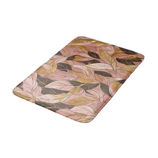 Popular Blush Pink Gold Boho Leaves Collection Bath Mat (Angled)