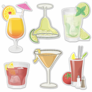Popular Cocktails Icon Set Stickers