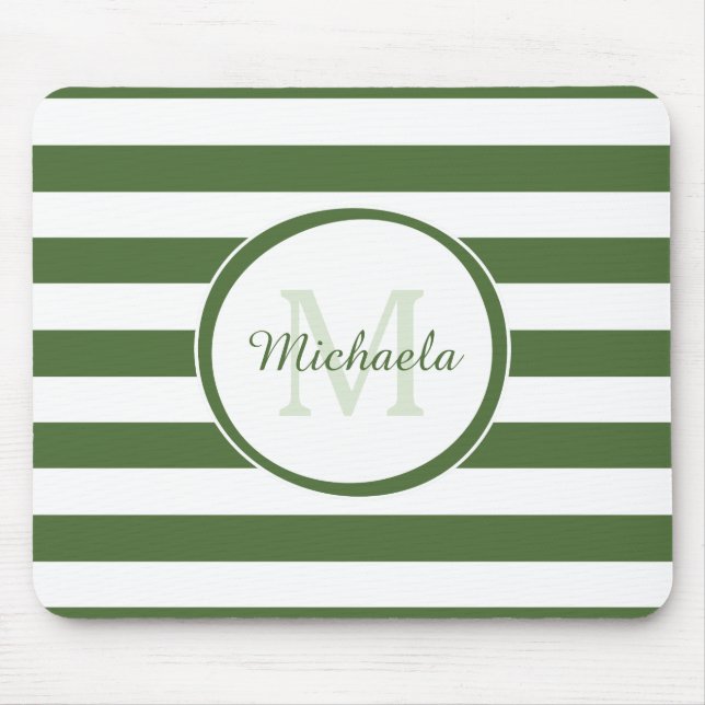 Popular Deep Green Monogram With Large Stripes Mouse Pad (Front)