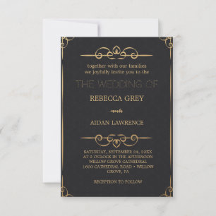 Popular Elegant Black Gold Faux Foil Script Weddin Invitation