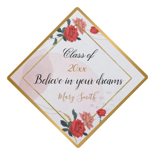 Popular Floral Customize Red Rose Graduation Cap Topper (Front)