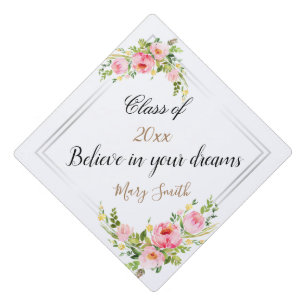 Popular Floral Customize Silver Graduation Cap Topper