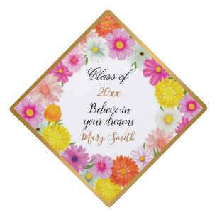 Popular Floral Customize White Gold Graduation Cap Topper