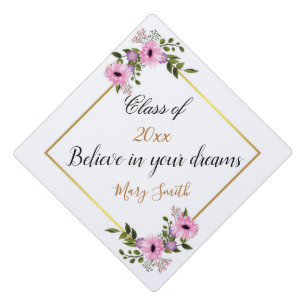 Popular Floral Customize White Pink Graduation Cap Topper