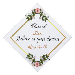 Popular Floral Customize White Pink Rose Graduation Cap Topper