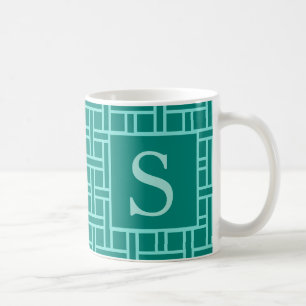 Popular Geometric Pattern Monogram Teal Coffee Mug