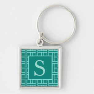 Popular Geometric Pattern Monogram Teal Keychain
