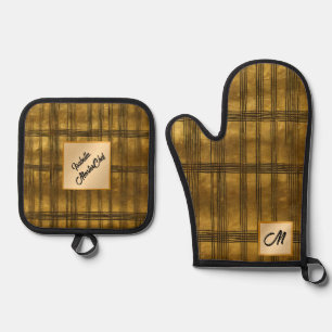 Popular Gold Black Vintage Art Deco Collection Oven Mitt & Pot Holder Set