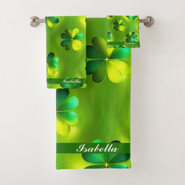 Popular Green Clover 4 Lists Collection Bath Towel Set (Insitu)