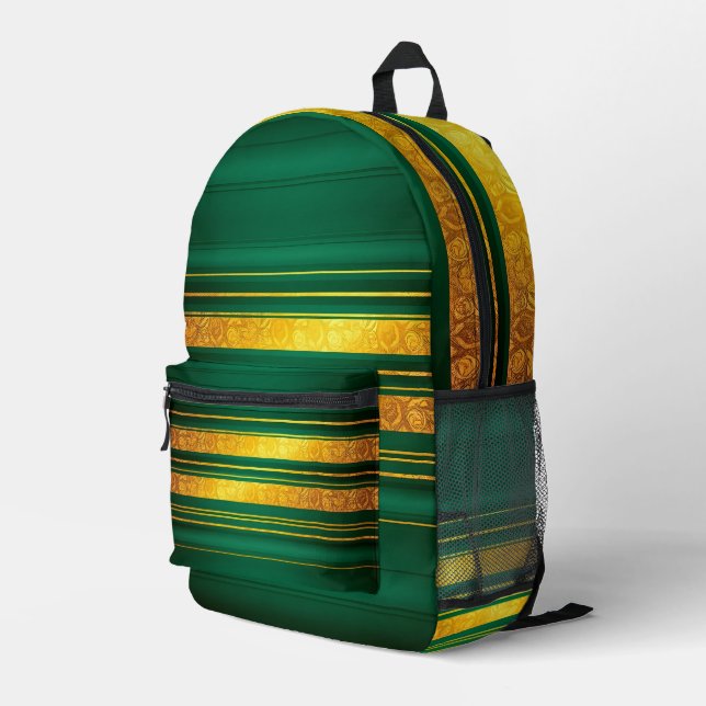 Popular Green Gold Luxury Linen Texture Collection Printed Backpack (Back Corner Right)