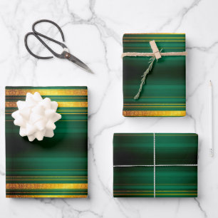 Popular Green Gold Luxury Linen Texture Collection Wrapping Paper Sheet
