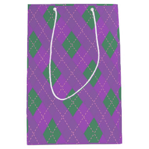 Popular Green Purple Plaid Christmas Medium Gift Bag