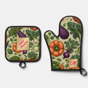 Popular Happy Vegetables Healthy Food Collection Oven Mitt & Pot Holder Set