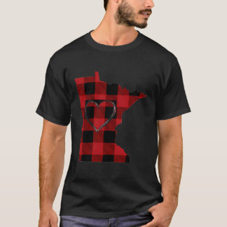 Popular I Love Minnesota Buffalo Plaid Heart Mn T-Shirt