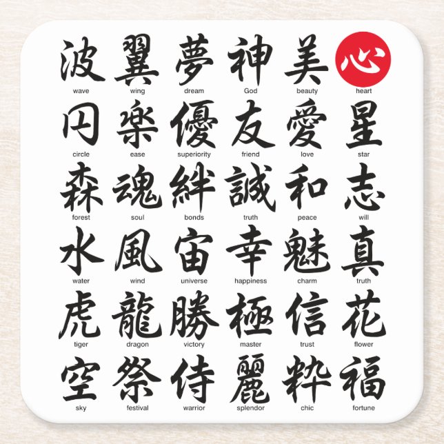 Popular Japanese Kanji Square Paper Coaster (Front)