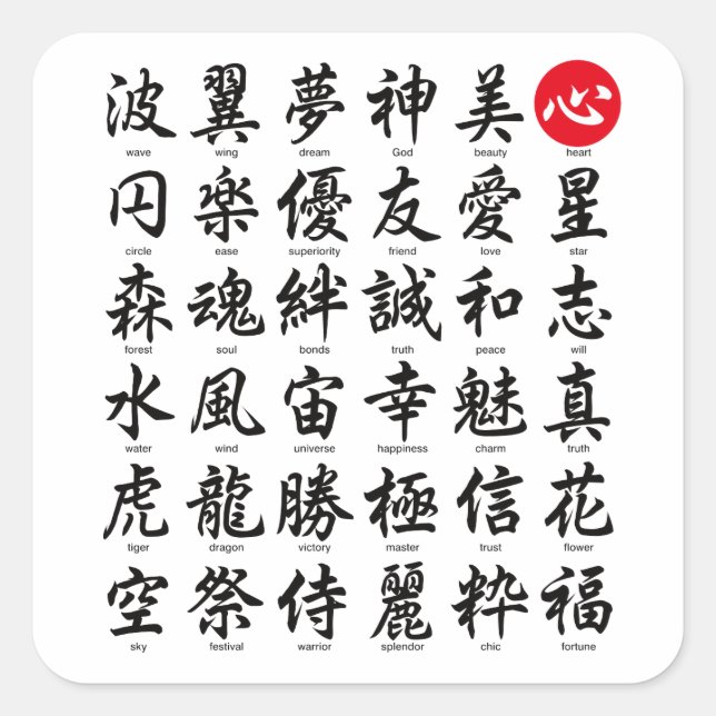 Popular Japanese Kanji Square Sticker (Front)