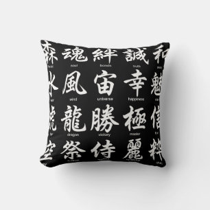 Popular Japanese Kanji Throw Pillow