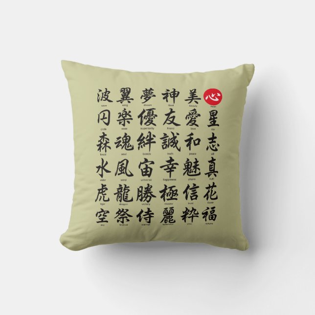 Popular Japanese Kanji Throw Pillow (Front)