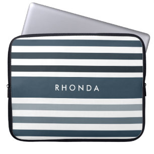 Popular Large Stripes With Name in Deep Blue Laptop Sleeve