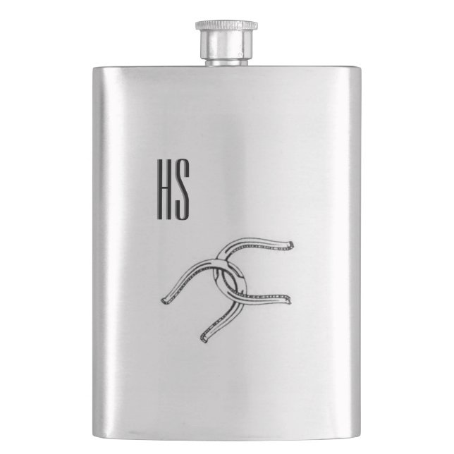 Popular Lucky Horseshoes on Silver Hip Flask (Front)