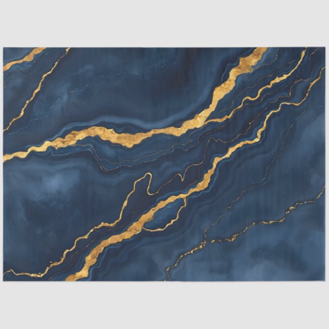 Popular Navy Blue Gold Marble Collection Tissue Paper (Front)