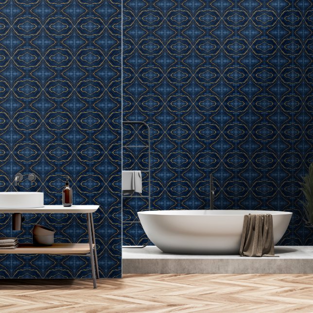 Popular Navy Blue Gold Marble Collection Wallpaper (Bathroom)