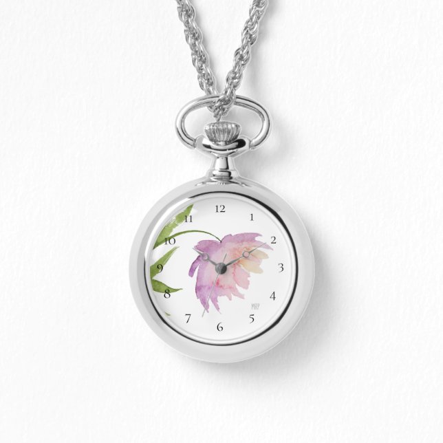*~* Popular Peony Watercolor Pink Lavender Floral Watch (Front)