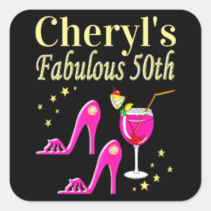 POPULAR PINK 50TH BIRTHDAY DIVA DESIGN SQUARE STICKER