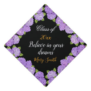 Popular Purple Floral Customize Black Graduation Cap Topper