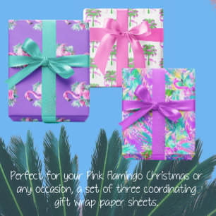 Popular Purple Pink Flamingo Christmas Holiday Wrapping Paper Sheet