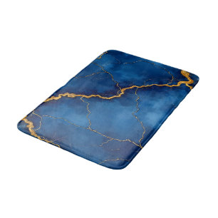 Popular Royal Blue Gold Marble Collection Bath Mat