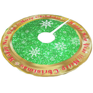 Popular Snowflake Gold Glitter Green Brushed Polyester Tree Skirt