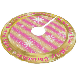 Popular Snowflake Gold Glitter Pink Brushed Polyester Tree Skirt
