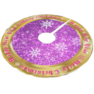 Popular Snowflake Gold Glitter Purple Brushed Polyester Tree Skirt