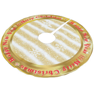 Popular Snowflake Gold Glitter White Brushed Polyester Tree Skirt