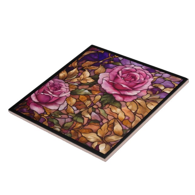 Popular Stained Glass Roses Elegant Collection Tile (Side)