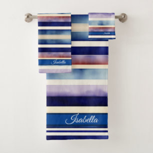 Popular Summer Navy Blue Boat Stripes Collection Bath Towel Set