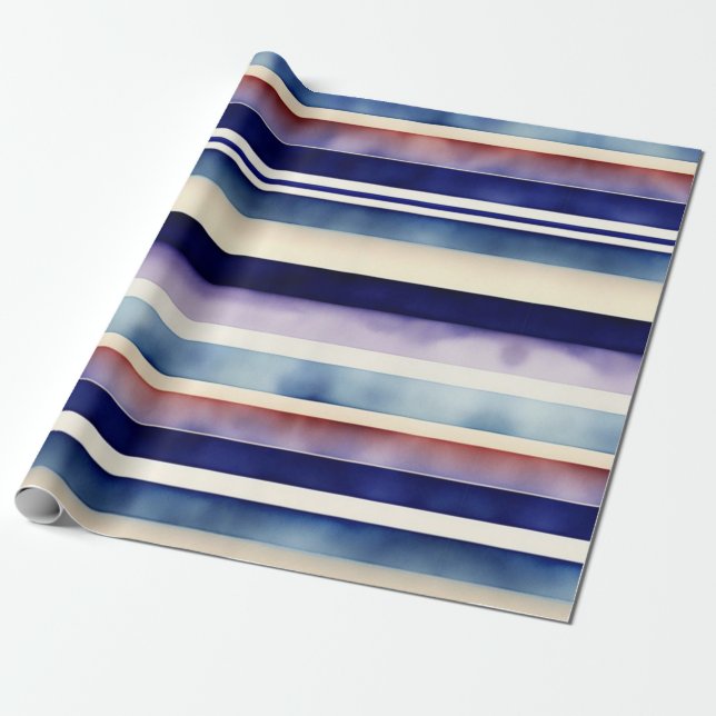 Popular Summer Navy Blue Boat Stripes Collection Wrapping Paper (Unrolled)