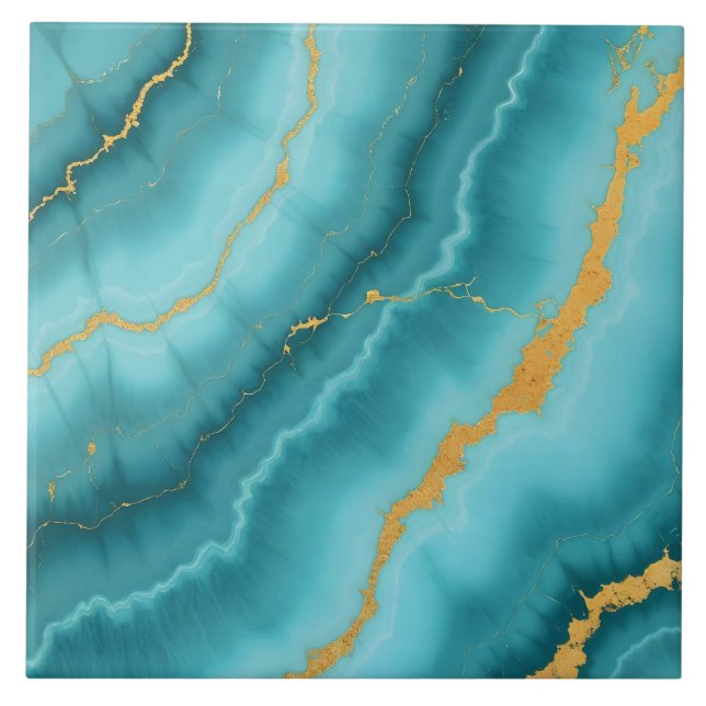 Popular Turquoise Blue Gold Marble Collection Tile (Front)