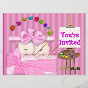 POPULAR TWINS BABY GIRL SHOWER  INVITATION