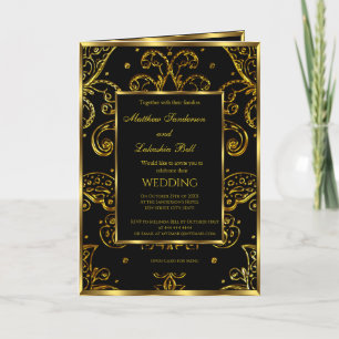 Popular Wedding Gold Black Folded Card  Menu