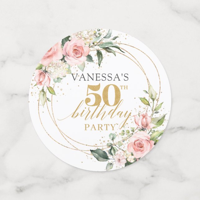 Populr blush pink roses gold glitter 50th birthday confetti (Medium Front)