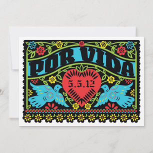Por Vida Love Birds Papel Picado Invitation
