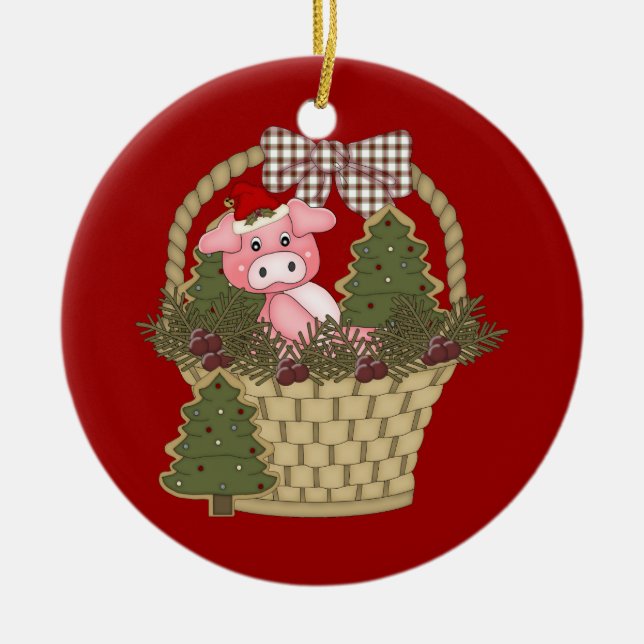 Porc de Noël dans un ornement de panier (Devant)