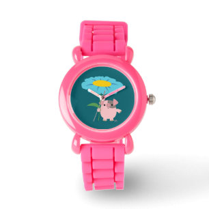 Porc mignon de bande dessinée avec la montre