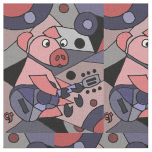 Porc rose drôle jouant le tissu abstrait de